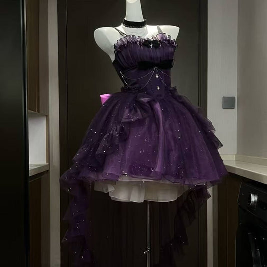Sweet Ball Gown Spaghetti Straps Grape Short Mini Formal 8th Grade Homecoming Dresses Middle School Cocktail Dress Hoco Outfits Lolita Dress DH1618