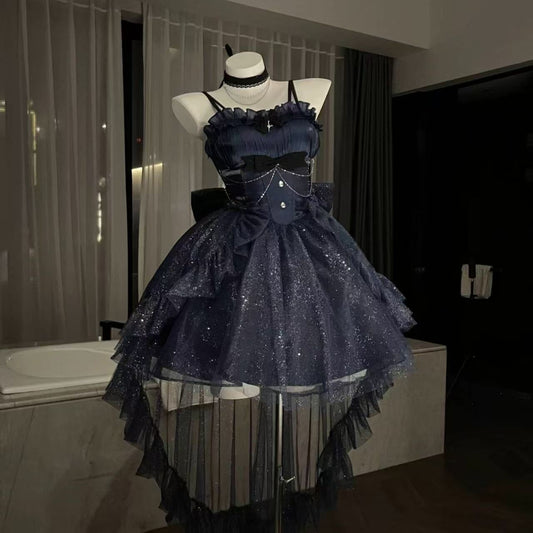 Sweet Ball Gown Spaghetti Straps Navy Blue Gotica Formal 8th Grade Homecoming Dresses Middle School Cocktail Dress Hoco Outfits Lolita Dress DH1621