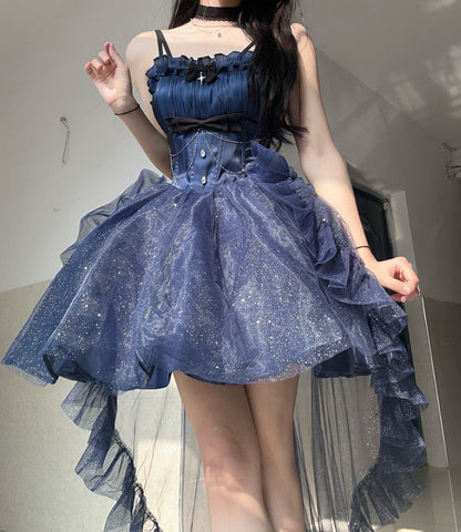 Sweet Ball Gown Spaghetti Straps Navy Blue Gotica Formal 8th Grade Homecoming Dresses Middle School Cocktail Dress Hoco Outfits Lolita Dress DH1620