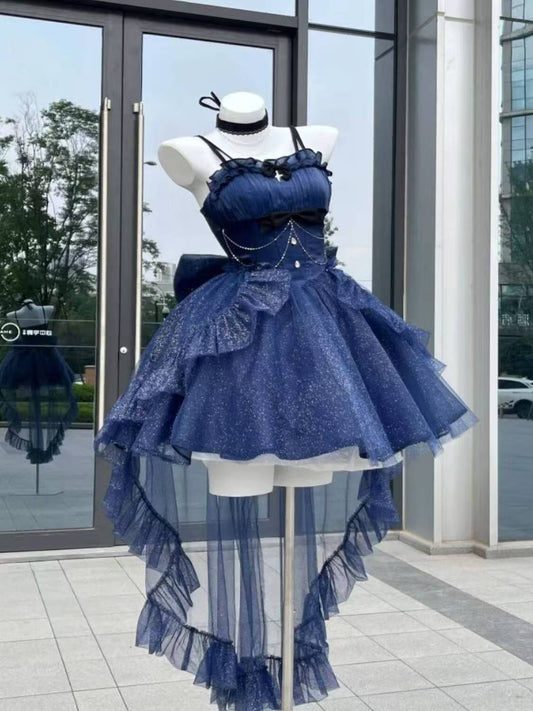 Sweet Ball Gown Spaghetti Straps Navy Blue Gotica Formal 8th Grade Homecoming Dresses Middle School Cocktail Dress Hoco Outfits Lolita Dress DH1620