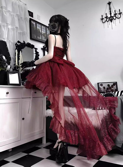 Goth Ball Gown Spaghetti Straps Burgundy Gotica Formal 8th Grade Homecoming Dresses Middle School Cocktail Dress Hoco Outfits Lolita Dress DH1623