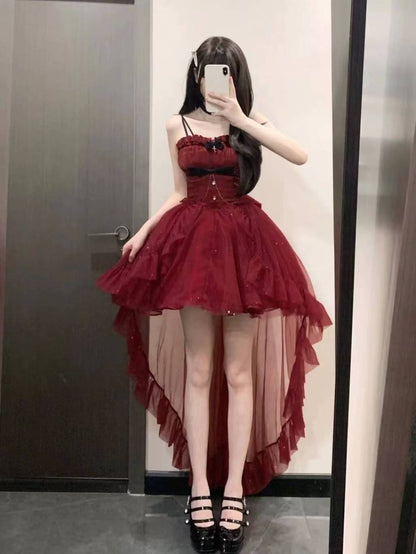 Goth Ball Gown Spaghetti Straps Burgundy Gotica Formal 8th Grade Homecoming Dresses Middle School Cocktail Dress Hoco Outfits Lolita Dress DH1623