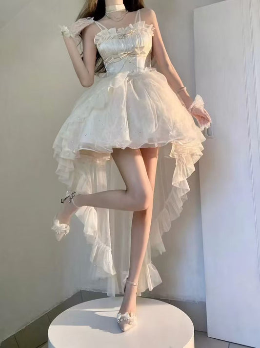 Goth Ball Gown Spaghetti Straps Tulle Short Mini Formal 8th Grade Homecoming Dresses Middle School Cocktail Dress Lolita Outfits DH1624
