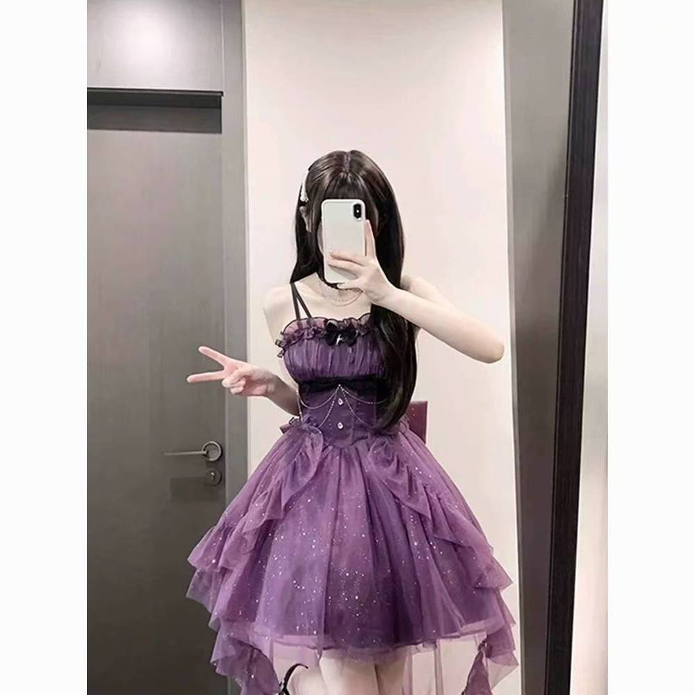Cute Ball Gown Spaghetti Straps Grape Gotica Formal 8th Grade Homecoming Dresses Middle School Cocktail Dress Lolita Outfits Lolita Dress DH1628