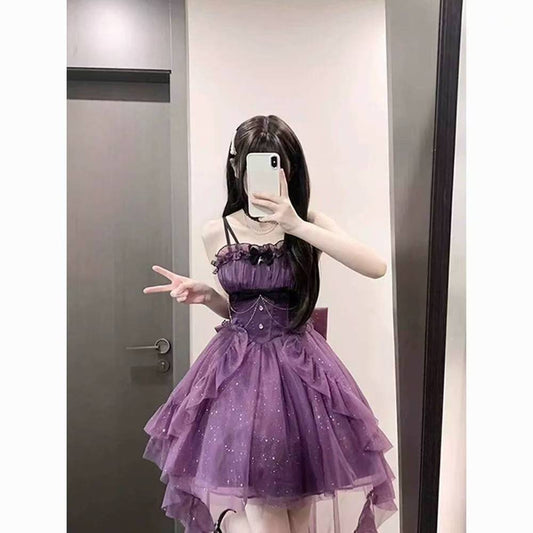 Cute Ball Gown Spaghetti Straps Grape Gotica Formal 8th Grade Homecoming Dresses Middle School Cocktail Dress Lolita Outfits Lolita Dress DH1628