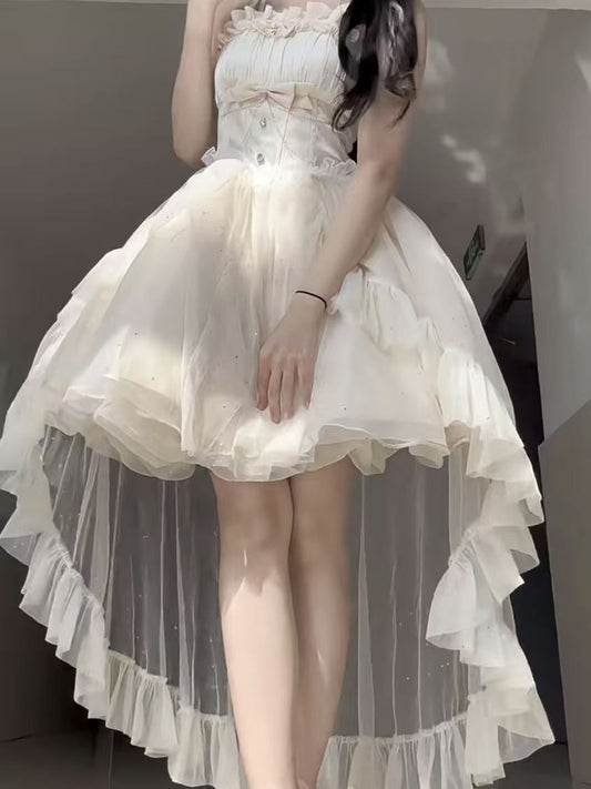 Gothic Ball Gown Spaghetti Straps Ivory Formal 8th Grade Homecoming Dresses Middle School Hoco Dress Lolita Outfits DH1630