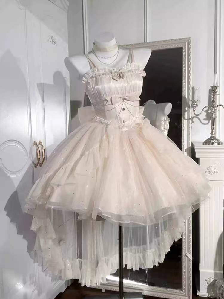 Gothic Ball Gown Spaghetti Straps Ivory Formal 8th Grade Homecoming Dresses Middle School Hoco Dress Lolita Outfits DH1630