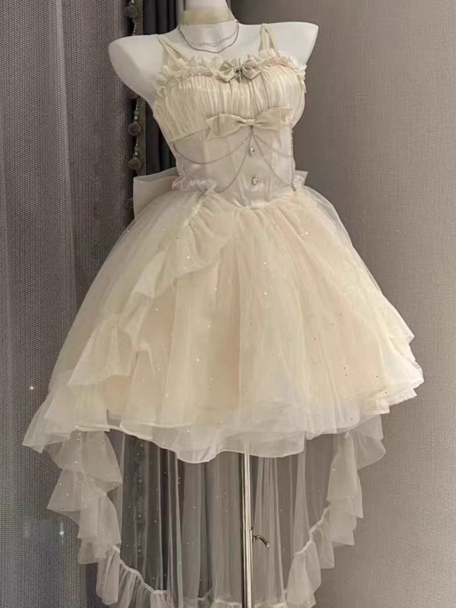 Gothic Ball Gown Spaghetti Straps Ivory Formal 8th Grade Homecoming Dresses Middle School Hoco Dress Lolita Outfits DH1630