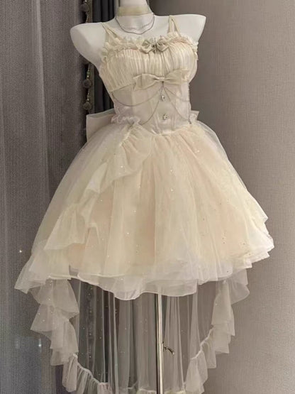 Gothic Ball Gown Spaghetti Straps Ivory Formal 8th Grade Homecoming Dresses Middle School Hoco Dress Lolita Outfits DH1630