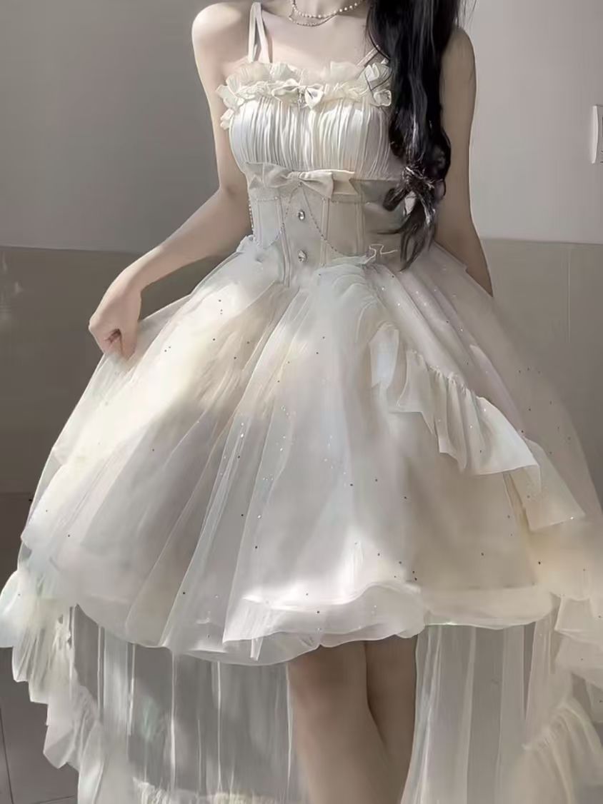 Gothic Ball Gown Spaghetti Straps Ivory Formal 8th Grade Homecoming Dresses Middle School Lolita Dress Lolita Outfits DH1631