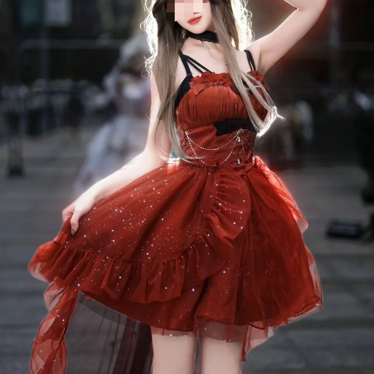 Goth Ball Gown Spaghetti Straps Burgundy Short Mini Formal 8th Grade Homecoming Dresses Middle School Lolita Dress Birthday Outfits Lolita Outfit DH1639