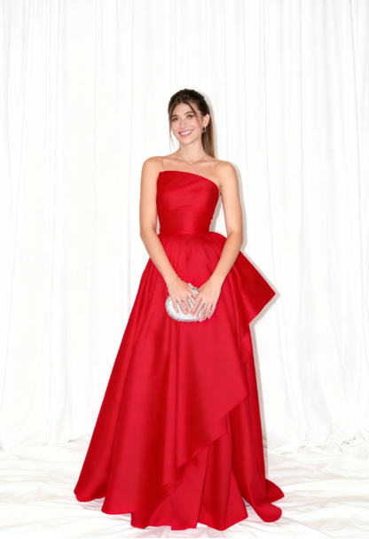 Classy A line Strapless Red Long Formal Prom Gown Summer Wedding Guest Dress Bridal Guest Dresses Wedding Outfits For Guest DH164