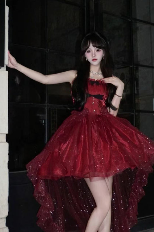 Goth Ball Gown Spaghetti Straps Burgundy Short Mini Corset Back Formal 8th Grade Homecoming Dresses Middle School Lolita Dress Birthday Outfits Lolita Outfit DH1640
