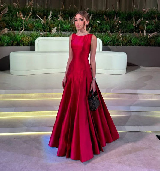 Robe de bal élégante en satin rouge, coupe trapèze, longue, pour invitée de mariage, tenue de soirée, DH165