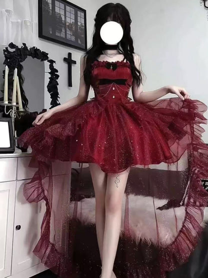 Goth Ball Gown Spaghetti Straps Burgundy Short Mini Corset Back Formal 8th Grade Homecoming Dresses Middle School Lolita Dress 18th Birthday Outfits Lolita Outfit DH1653
