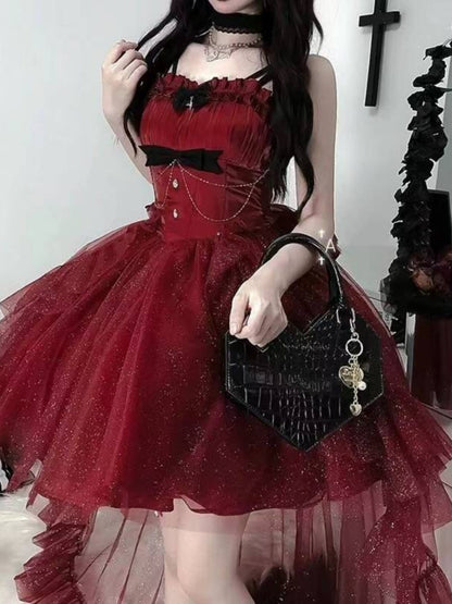 Goth Ball Gown Spaghetti Straps Burgundy Short Mini Corset Back Formal 8th Grade Homecoming Dresses Middle School Lolita Dress 18th Birthday Outfits Lolita Outfit DH1653