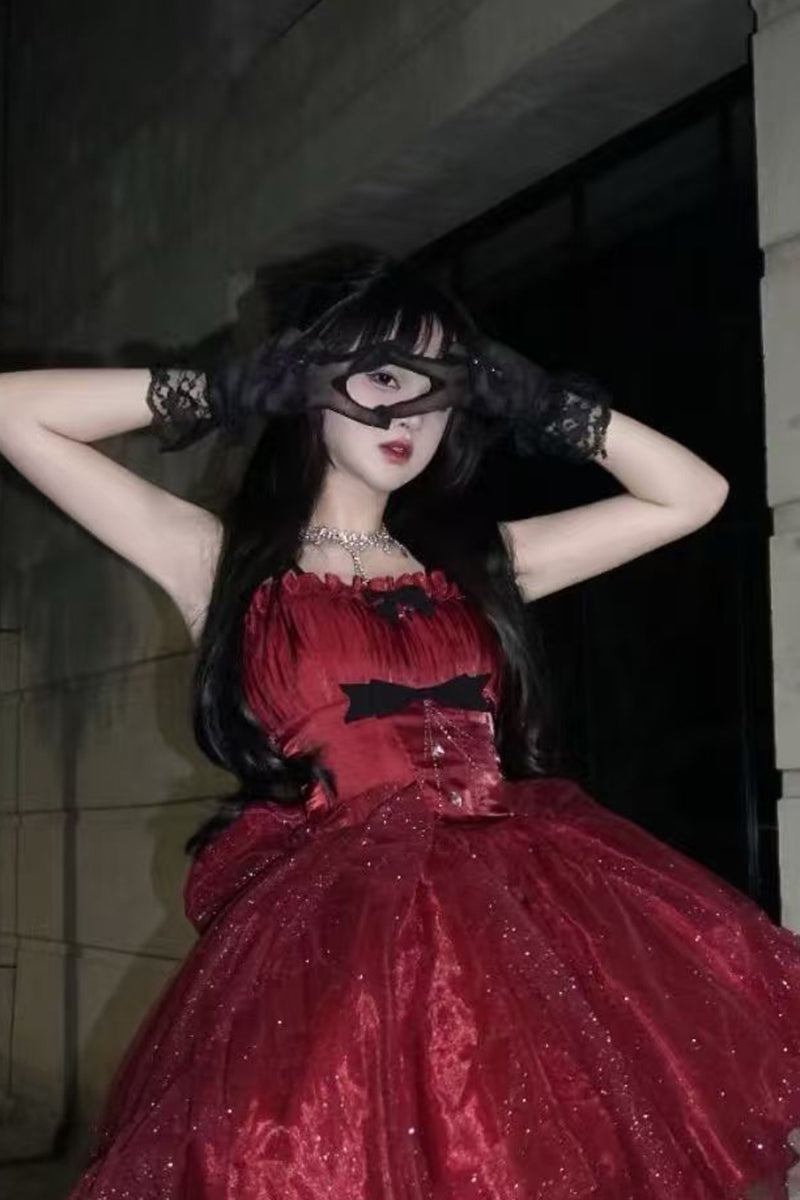 Goth Ball Gown Spaghetti Straps Burgundy Short Mini Corset Back Formal 8th Grade Homecoming Dresses Middle School Lolita Dress 18th Birthday Outfits Lolita Outfit DH1653