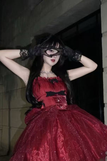 Goth Ball Gown Spaghetti Straps Burgundy Short Mini Corset Back Formal 8th Grade Homecoming Dresses Middle School Lolita Dress 18th Birthday Outfits Lolita Outfit DH1653