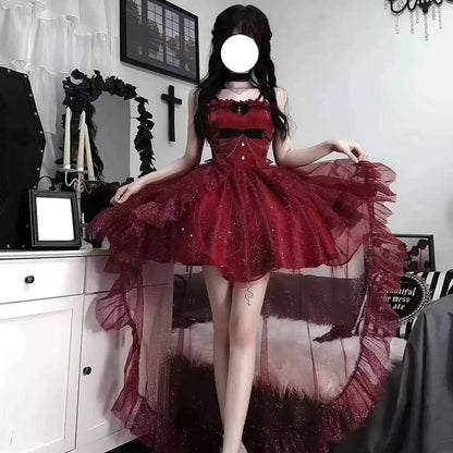 Goth Ball Gown Spaghetti Straps Burgundy Short Mini Corset Back Formal 8th Grade Homecoming Dresses Middle School Lolita Dress 18th Birthday Outfits Lolita Outfit DH1654