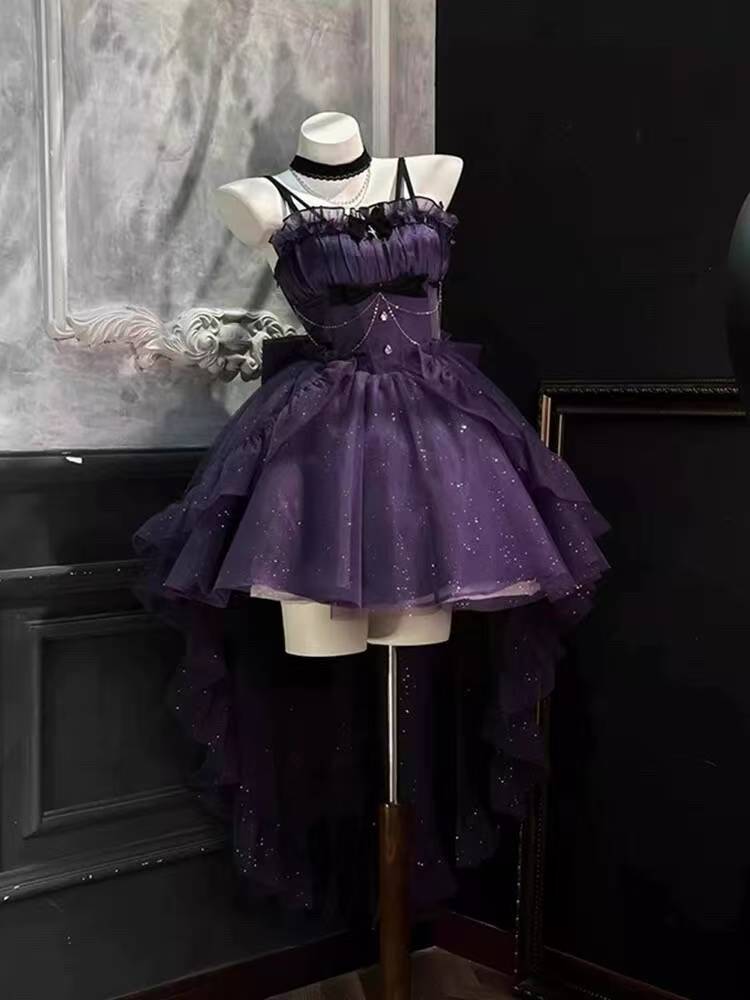 Gothic Ball Gown Spaghetti Straps Purple Short Mini Formal 8th Grade Homecoming Dresses Middle School Cocktail Dress Hoco Outfits Lolita Dress DH1656