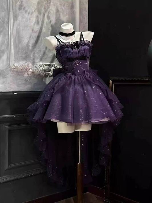 Gothic Ball Gown Spaghetti Straps Purple Short Mini Formal 8th Grade Homecoming Dresses Middle School Cocktail Dress Hoco Outfits Lolita Dress DH1656