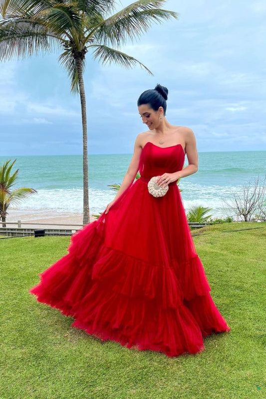 Elegant A Line Sweetheart Red Long Prom Dresses Party Dress 21st Birthday Outfits Graduation Dresses DH174