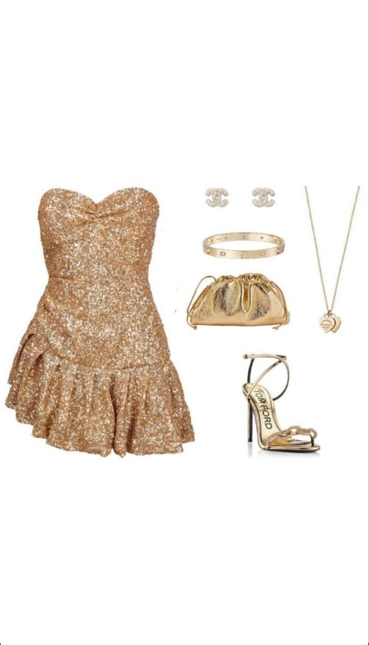 Classy A Line Sweetheart Sequin Gold Short Mini Formal 8th Grade Homecoming Dresses Middle School Hoco Court Dress 21st Birthday Dress Hoco Outfits DH1746