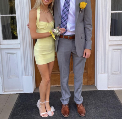 Classy Sheath Sweetheart Neck Yellow Short Mini Formal 8th Grade Homecoming Dresses Middle School Hoco Court Dress 21st Birthday Dress Hoco Outfits DH1752