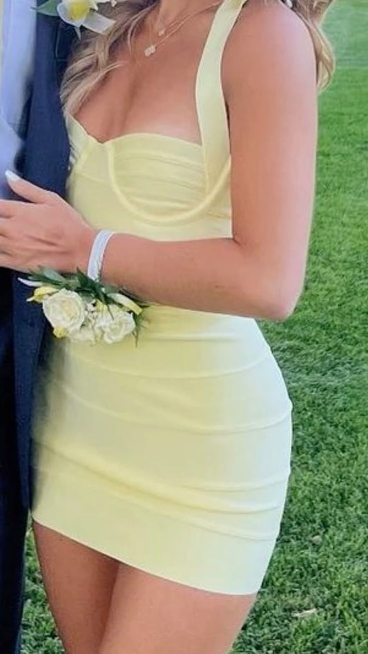 Classy Sheath Sweetheart Neck Yellow Short Mini Formal 8th Grade Homecoming Dresses Middle School Hoco Court Dress 21st Birthday Dress Hoco Outfits DH1752