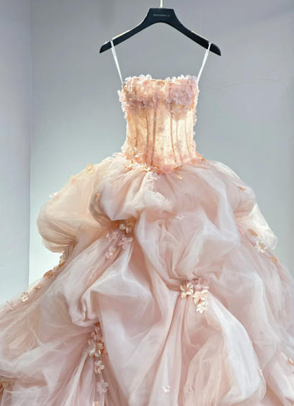 Vintage Wedding Gown Bridal Dress Ball Gown Strapless Organza Wedding Dress Pink Wedding Dresses Modest Wedding Gowns DH1761