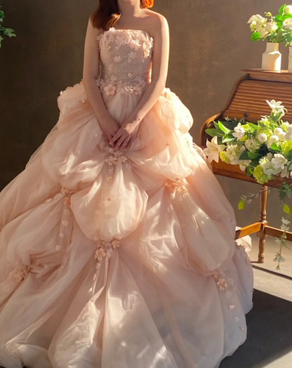 Vintage Wedding Gown Bridal Dress Ball Gown Strapless Organza Wedding Dress Pink Wedding Dresses Modest Wedding Gowns DH1761