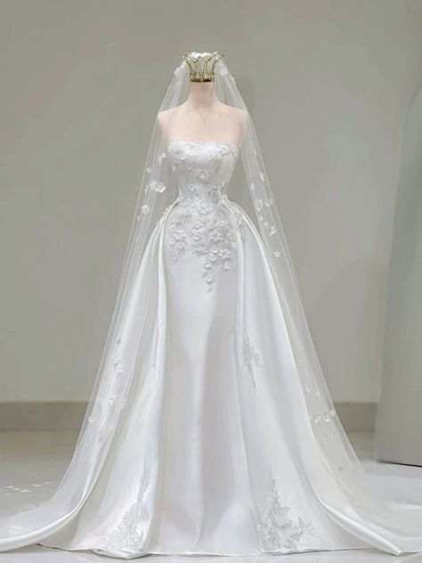 Vintage Mermaid Strapless Satin White Wedding Dress Modest Wedding Dresses Princess Wedding Gowns DH1767