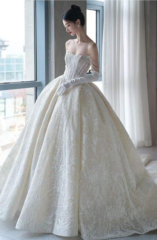 Romantic Wedding Gown Bridal Dress Ball Gown Wedding Dress White Lace Wedding Dresses Modest Wedding Gowns DH1772