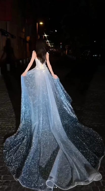 Luxury Mermaid High Neck Light Sky Blue Wedding Dress Modest Wedding Dresses Princess Wedding Gowns DH1778