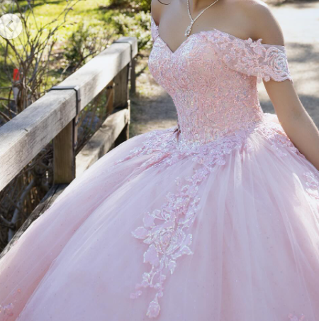 Robe de bal modeste à épaules dénudées en tulle rose et dentelle, longue robe de Quinceanera, robe de soirée, robe de 15 ans, robe Sweet 16 DH1853