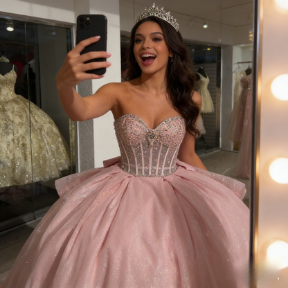 Princess Ball Gown Off The Shoulder Pink Tulle Long Quinceanera Dress Formal Gowns Vestido De 15 Anos Sweet 16 Dress DH1856