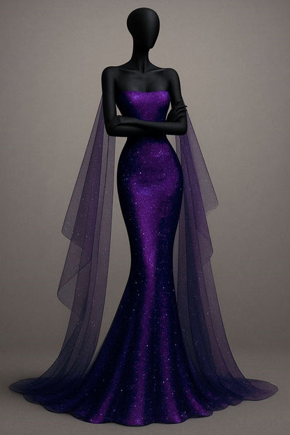Sexy Mermaid Strapless Royal Blue Sequin Long Prom Dresses Party Dress 20th Birthday Outfits Graduation Dresses DH1881