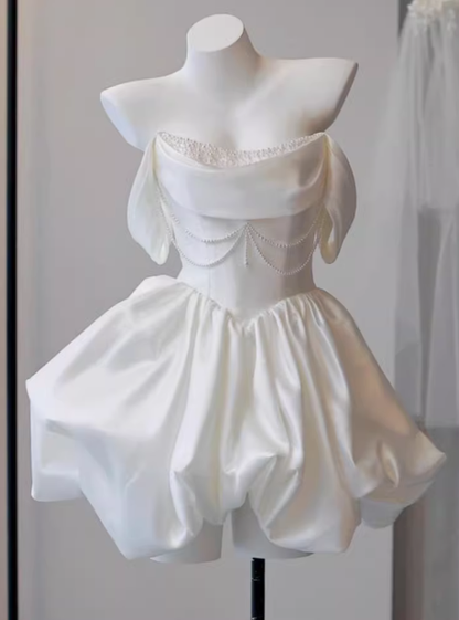 Cute A line Strapless Short Mini White Formal 8th Grade Homecoming Dresses Middle School Short Cocktail Dress Hoco Outfits DH1886
