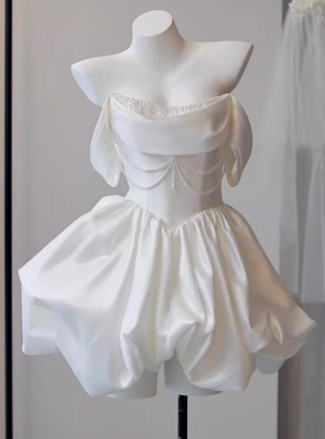Cute A line Strapless Short Mini White Formal 8th Grade Homecoming Dresses Middle School Short Cocktail Dress Hoco Outfits DH1886