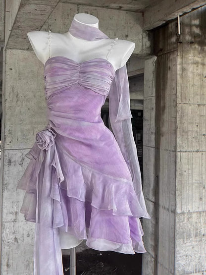 Classy A Line Spaghetti Straps Lilac Chiffon Short Mini Formal 8th Grade Homecoming Dresses Middle School Hoco Court Dress 16th Birthday Dress Hoco Outfits DH1890