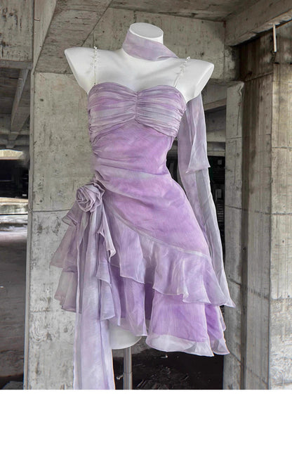 Classy A Line Spaghetti Straps Lilac Chiffon Short Mini Formal 8th Grade Homecoming Dresses Middle School Hoco Court Dress 16th Birthday Dress Hoco Outfits DH1890