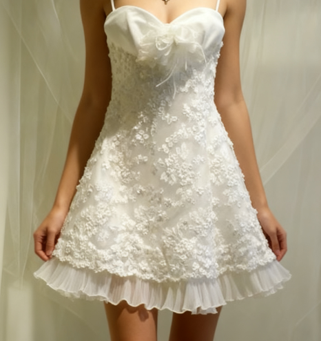 Cute A line Spaghetti Straps Short White Lace Formal 8th Grade Homecoming Dresses Middle School Short Cocktail Gowns Graduation Dress Hoco Outfits DH1893