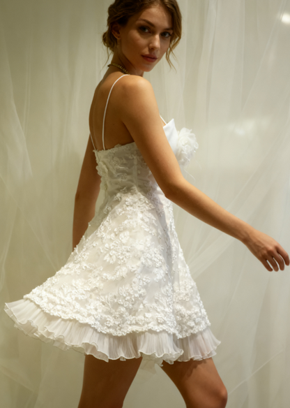 Cute A line Spaghetti Straps Short White Lace Formal 8th Grade Homecoming Dresses Middle School Short Cocktail Gowns Graduation Dress Hoco Outfits DH1893
