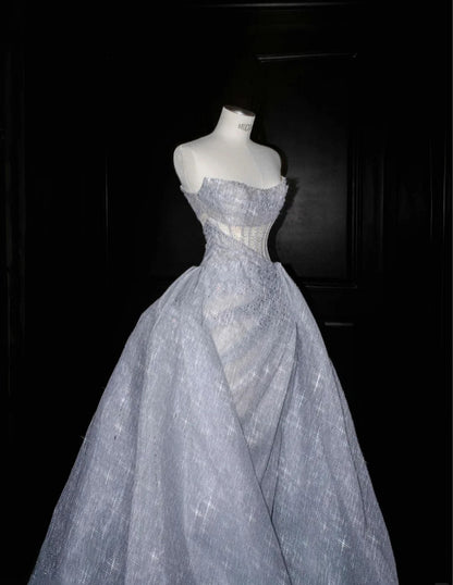 Sexy Mermaid Strapless Silver Gray Sequin Long Prom Dresses Party Dress 20th Birthday Outfits Graduation Dresses DH1896