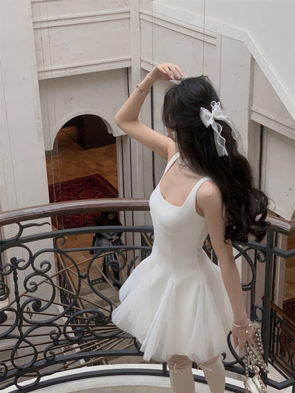 Cute A Line Square White Grad Dress Inspo Short Mini Formal 8th Grade Homecoming Dresses High School Hoco Court Dress Graduation Dress Hoco Outfits DH1897