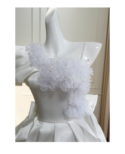 Cute A Line One Shoulder White Satin Short Mini Formal 8th Grade Homecoming Dresses High School Hoco Court Dress Graduation Dress Cocktail Outfits DH1898