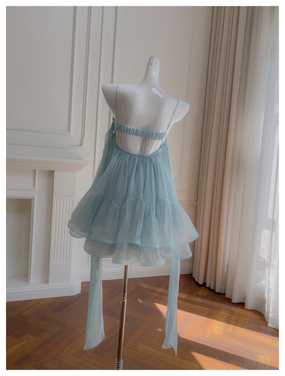 Cute A Line Spaghetti Straps Blue Backless Grad Dress Inspo Short Mini Formal 8th Grade Homecoming Dresses High School Hoco Court Dress Graduation Dress Hoco Outfits DH1904