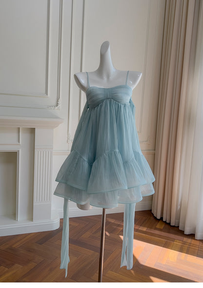 Simple A Line Spaghetti Straps Blue Open Backs Grad Dress Inspo Short Mini Formal 8th Grade Homecoming Dresses High School Hoco Court Dress Graduation Dress Hoco Outfits DH1905
