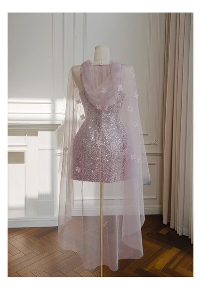 Cute A Line Spaghetti Straps Pink Sequin Grad Dress Inspo Formal 8th Grade Homecoming Dresses High School Hoco Court Dress Graduation Dress Hoco Outfits DH1908