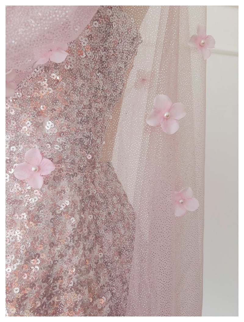 Cute A Line Spaghetti Straps Pink Sequin Grad Dress Inspo Formal 8th Grade Homecoming Dresses High School Hoco Court Dress Short Graduation Dress With Cape DH1909